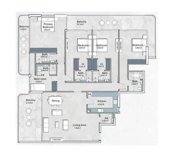4 bedroom Penthouse floor plan at Iraz Creek Views
