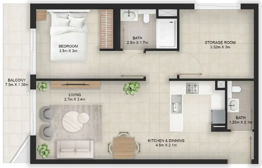 1 bedroom Apartments floor plan at Stellar Axis