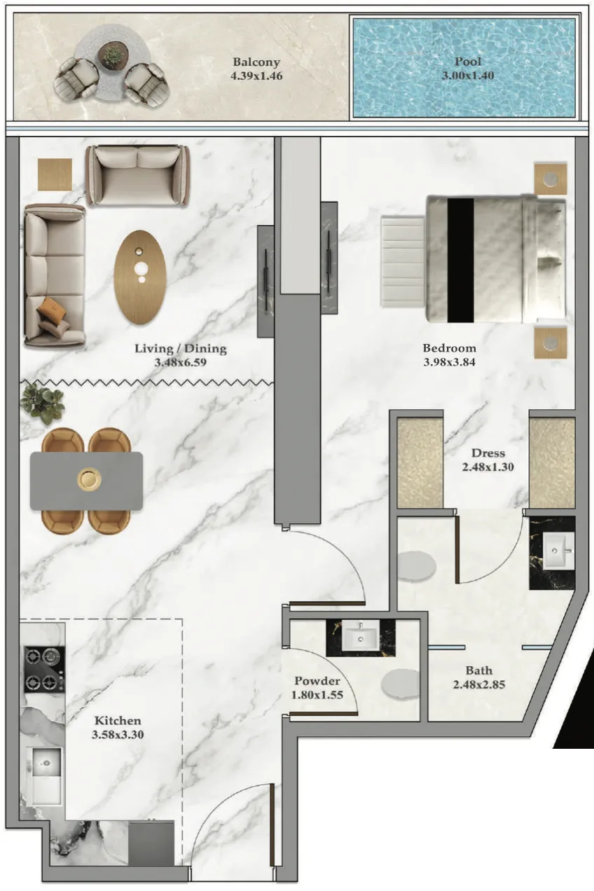 1 bedroom Apartments floor plan at Bayz 102