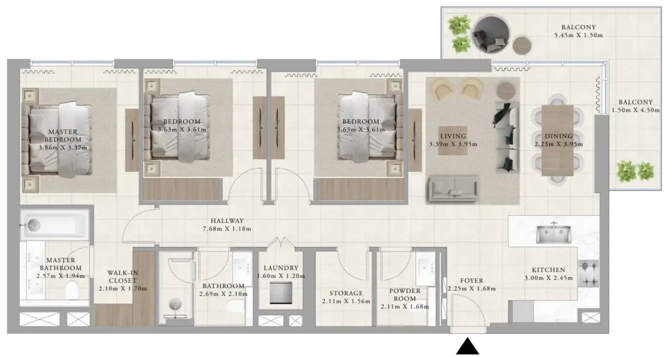 3 bedroom Apartments floor plan at Greenside Residence