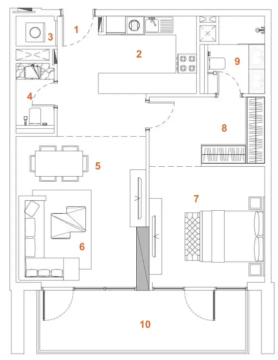 1 bedroom apartments floor plan at The Orchard Place Tower C