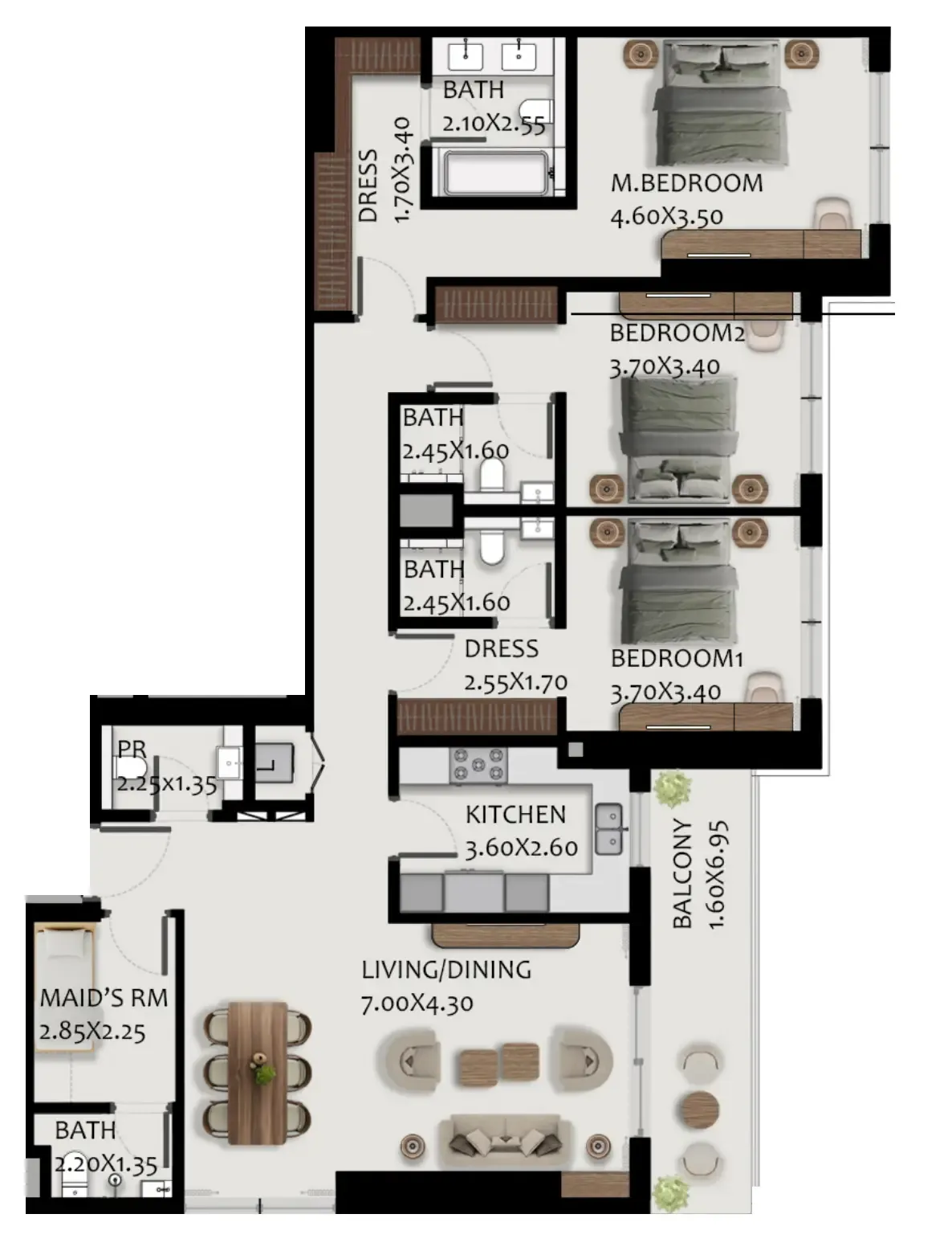 3.5 bedroom Apartments floor plan at Boulevard Park at Wasl Gate