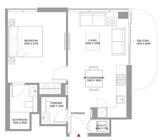 1 bedroom Apartments floor plan at Pristine Beach Residences