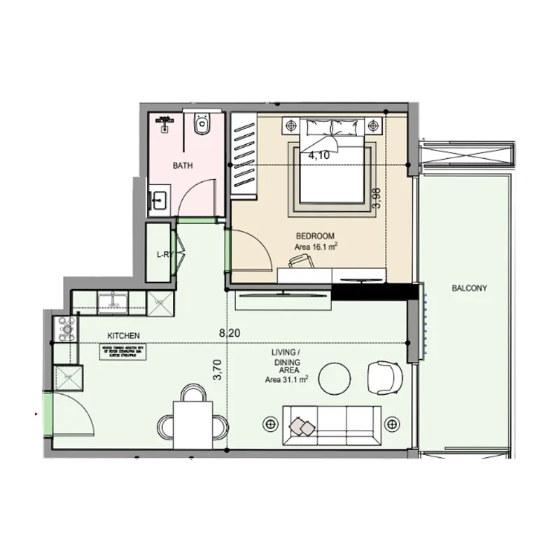 1 bedroom Apartments floor plan at Edgewater Residences 1, 2 and 3