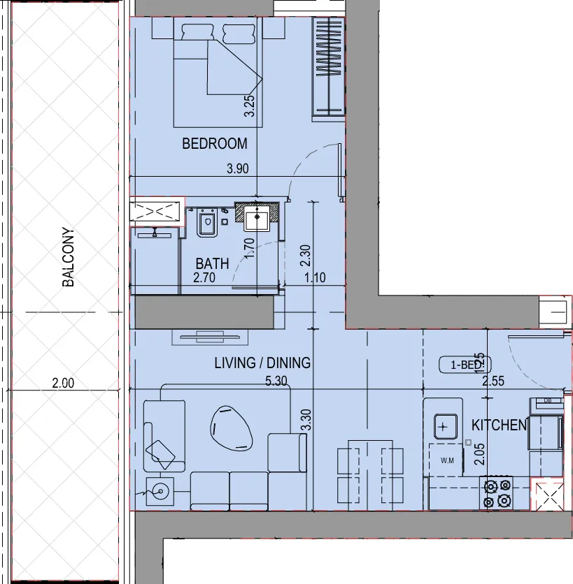 1 bedroom Apartments floor plan at Binghatti Sky Terraces