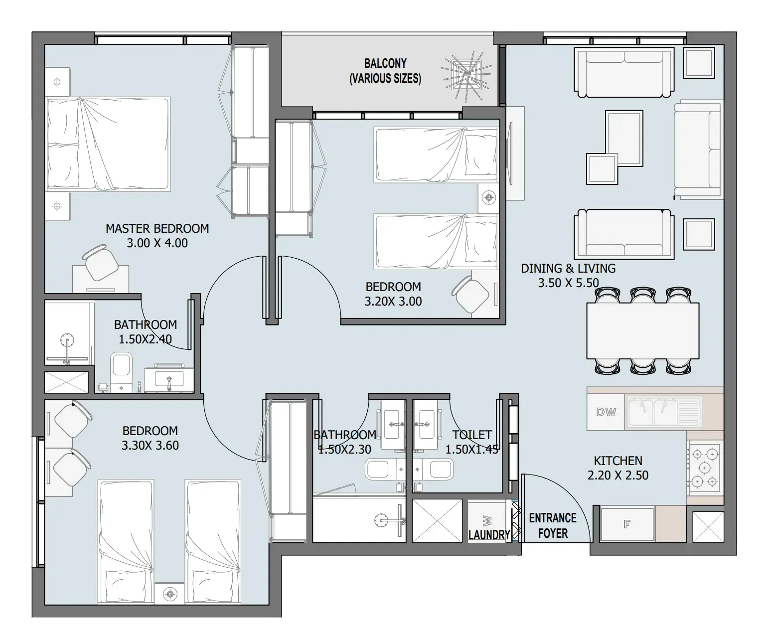 3 bedroom Apartments floor plan at Verdana III