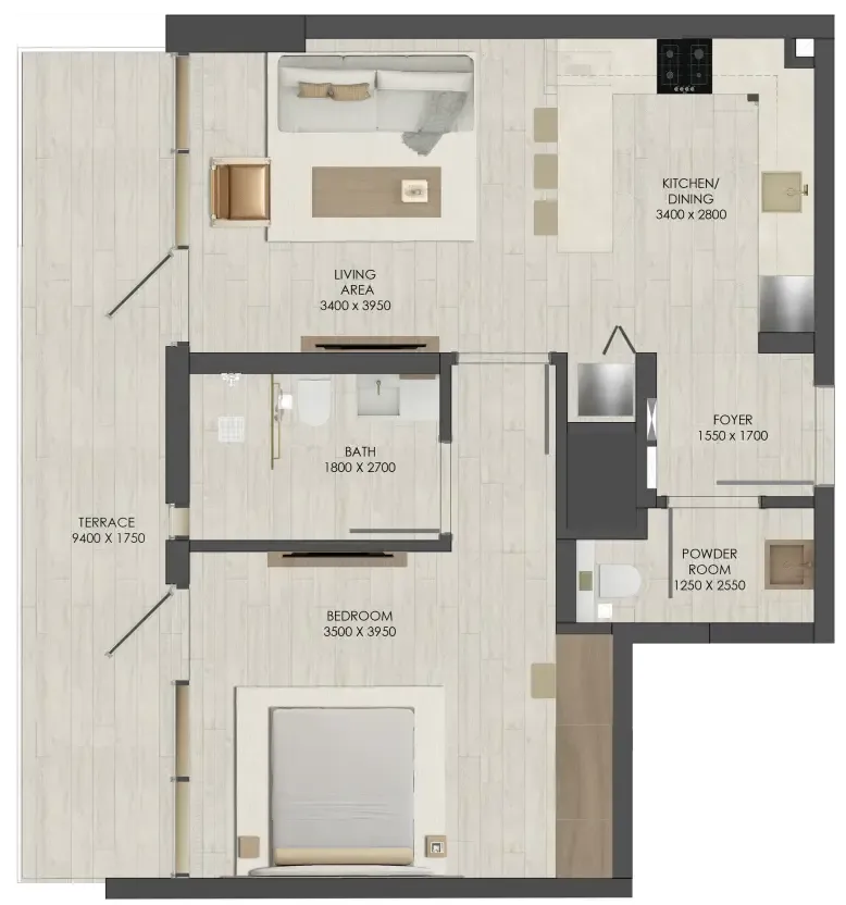 1 bedroom Apartments floor plan at JAD 288