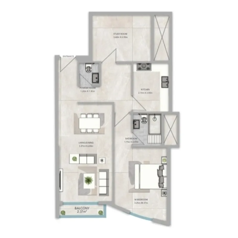 1 bedroom Apartments floor plan at Al-Aamra 1 Tower