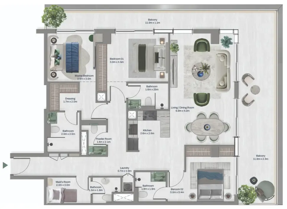3.5 bedroom apartments floor plan at Oceara Park View Residences Phase 1