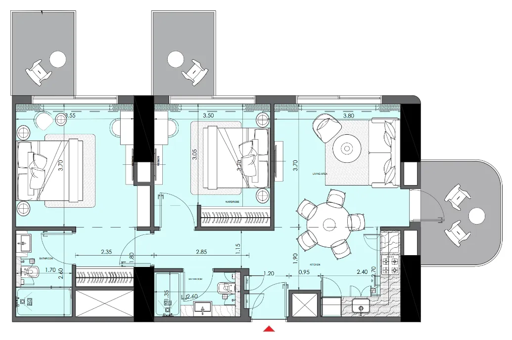 2 bedroom Apartments floor plan at Azizi Wasel