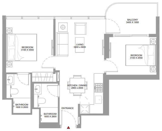 2 bedroom Apartments floor plan at Yachtside Marina Residences