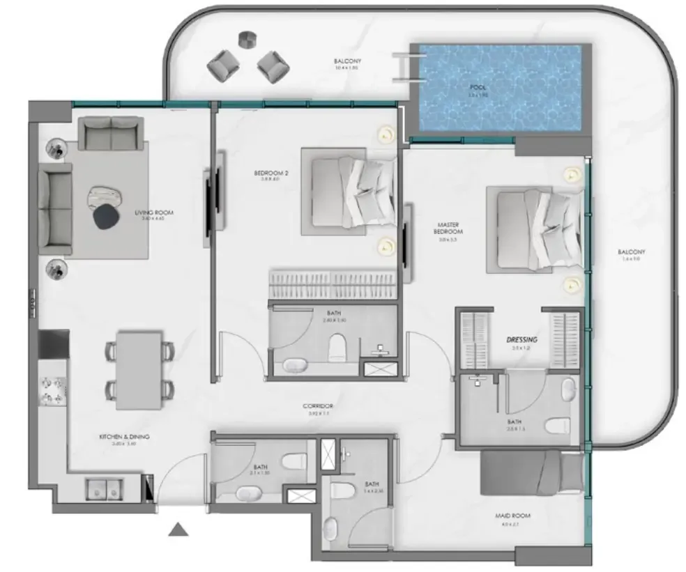 2 bedroom Apartments floor plan at Samana Ocean Bay