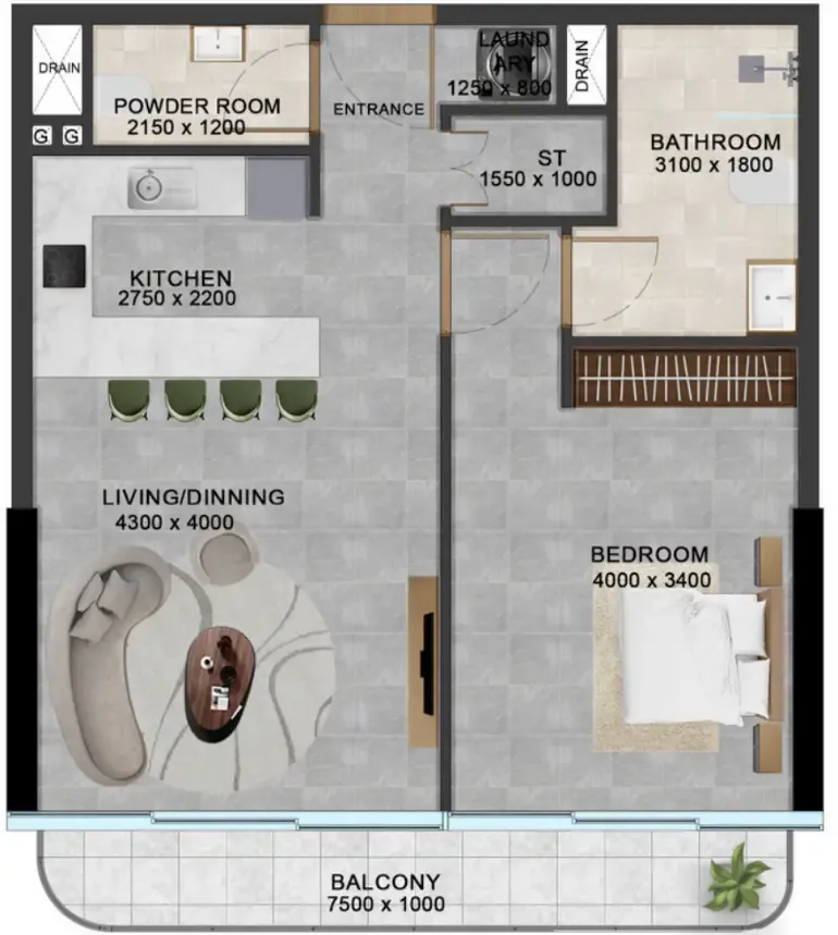 1 bedroom Apartments floor plan at Vivanti Residences by Meteora