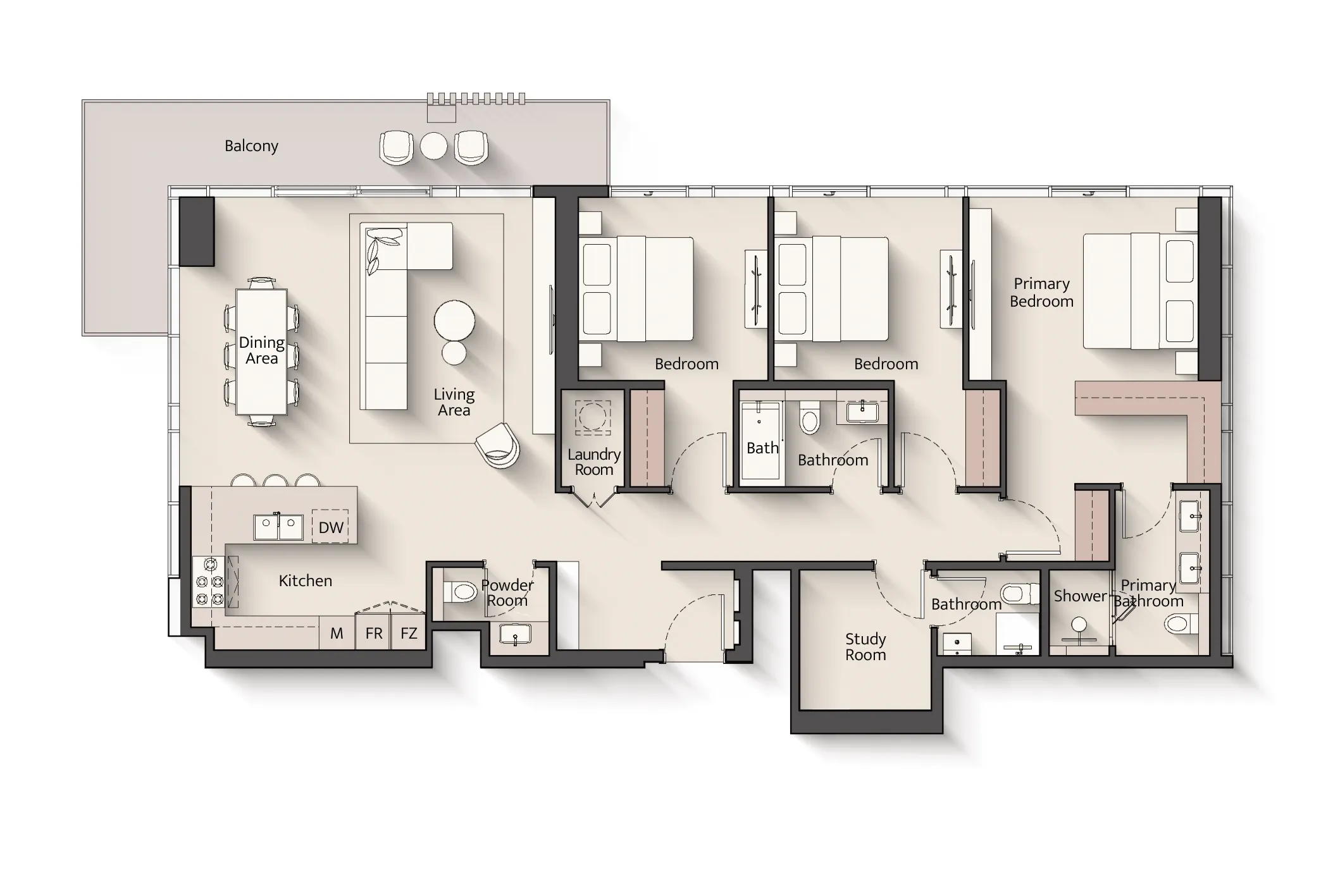 3.5 bedroom Apartments floor plan at Everly Place