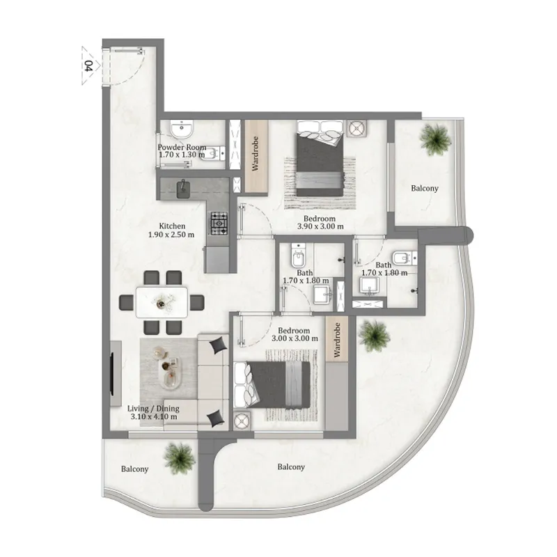 2 bedroom Apartments floor plan at Miorah Maison by Zoya