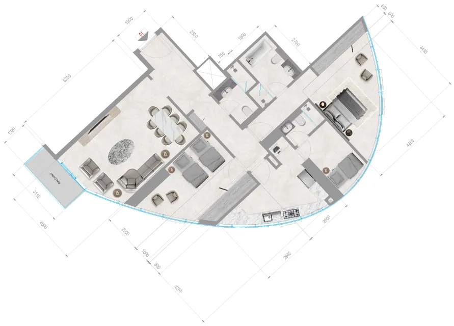 2 bedroom Apartments floor plan at Orchid Towers Phase 1