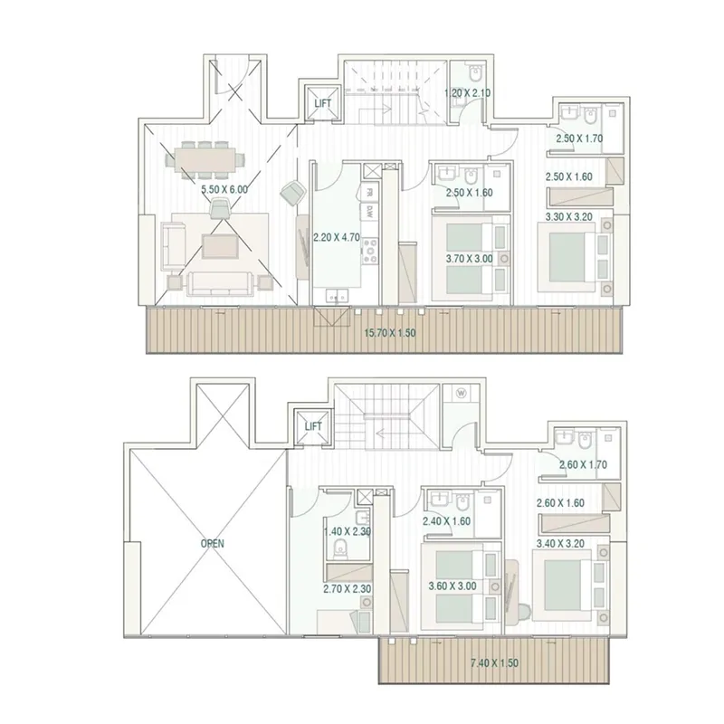 4 bedroom Duplex floor plan at Bab Al Qasr Residence 77