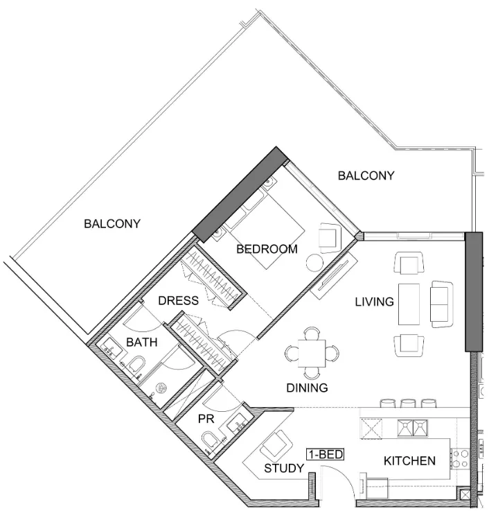 1 bedroom Apartments floor plan at Golf Greens