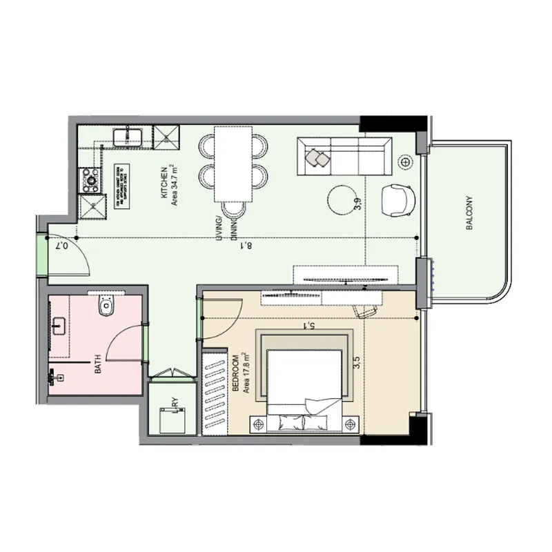 1 bedroom Apartments floor plan at Edgewater Residences 1, 2 and 3