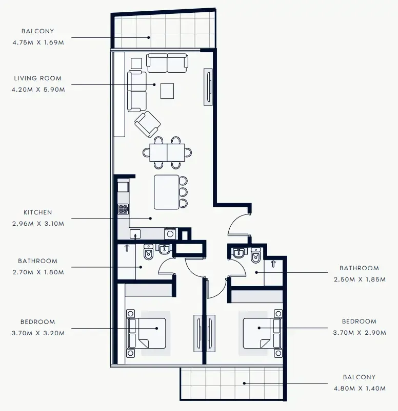 2 bedroom Apartments floor plan at Riviera Rêve