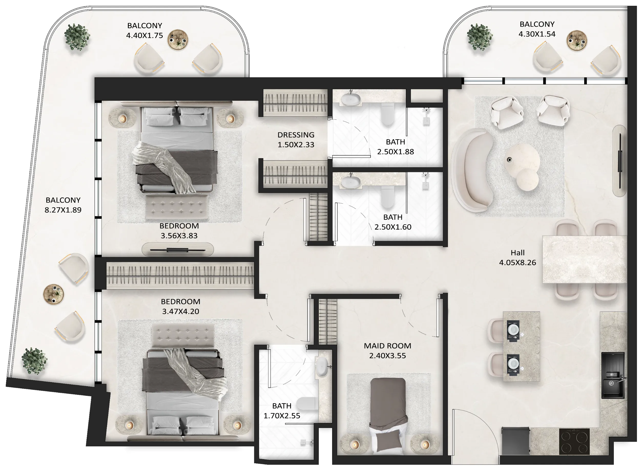2.5 bedroom Apartments floor plan at SquareX One