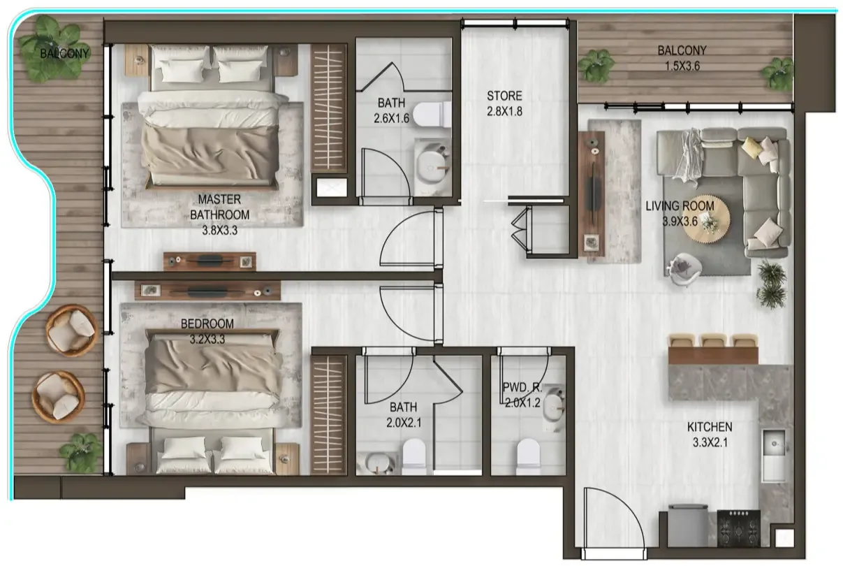 2.5 bedroom Apartments floor plan at Noore