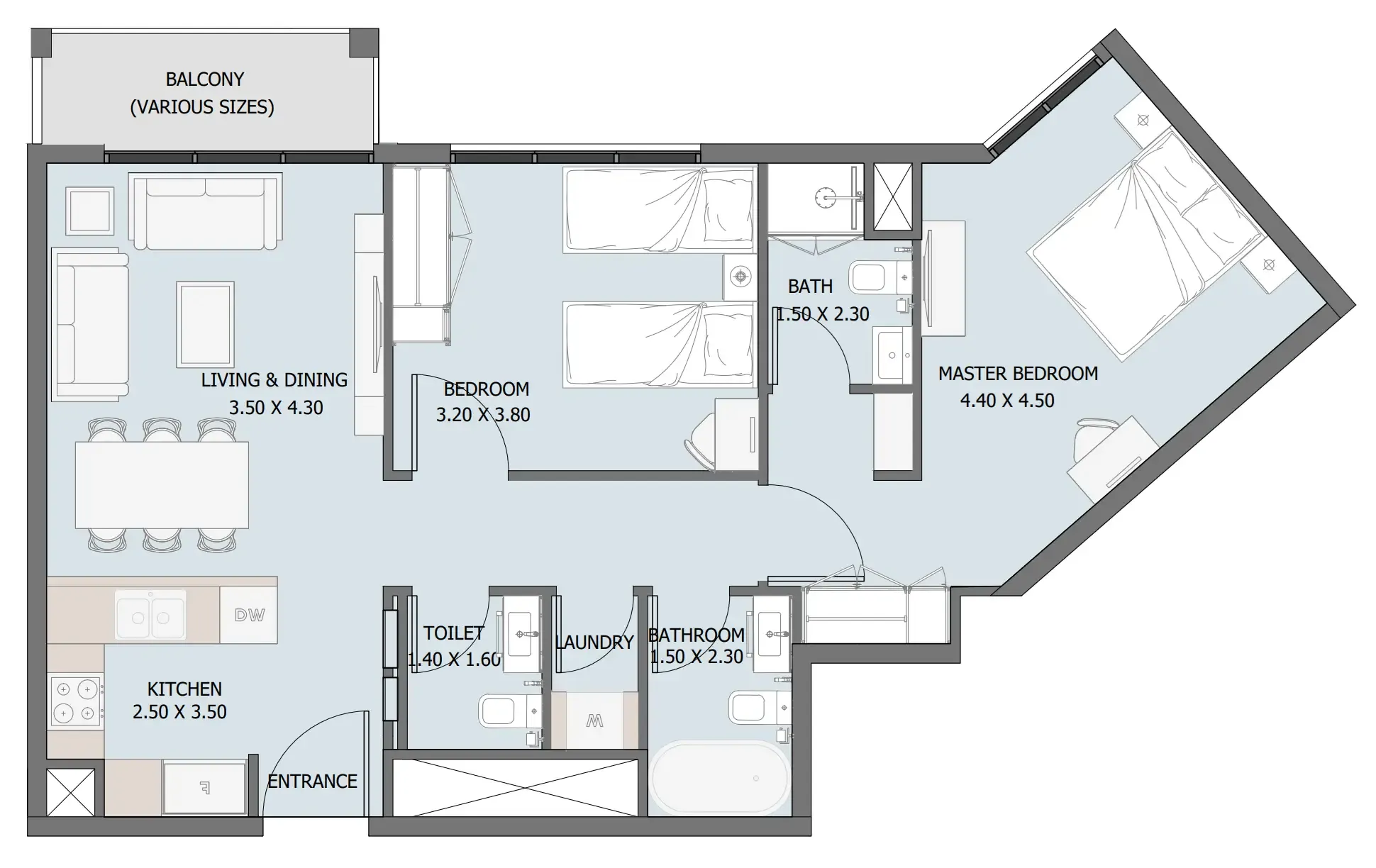 2 bedroom Apartments floor plan at Verdana III