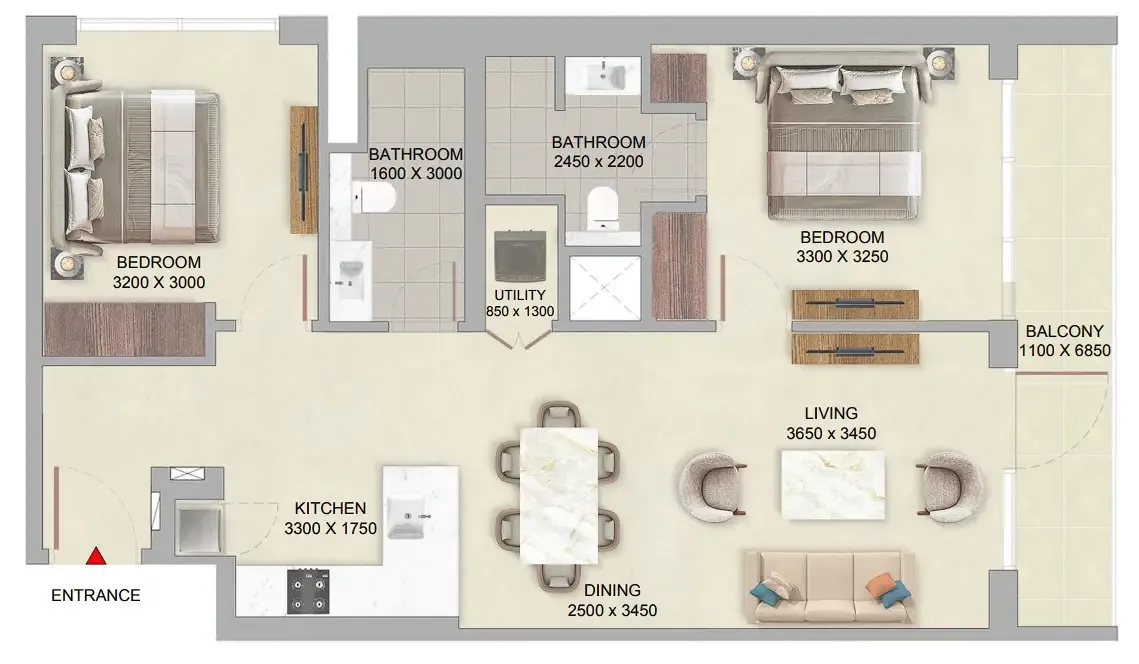 2 bedroom Apartments floor plan at The Woods at Sobha Sanctuary