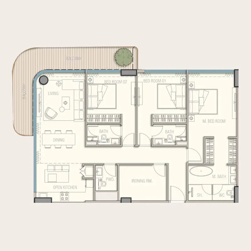 3 bedroom Apartments floor plan at Aquora by Casa Vista Development