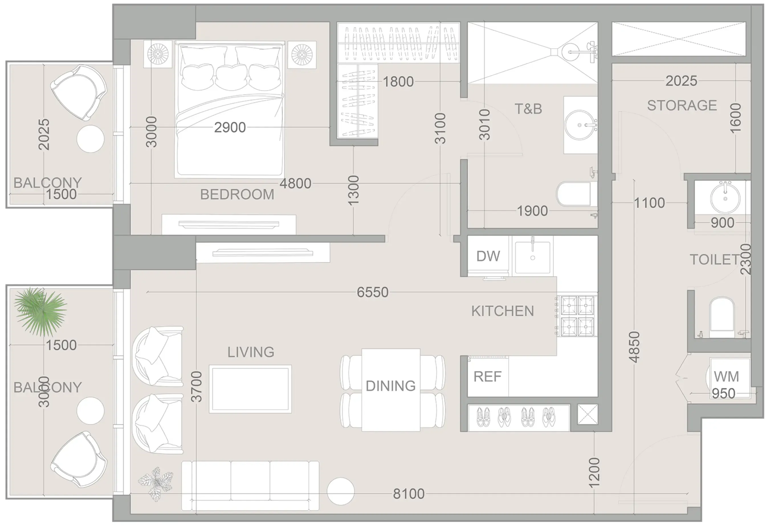 1.5 bedroom Apartments floor plan at 1WOOD Residence 2