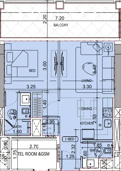 1 bedroom Apartments floor plan at Binghatti Titania