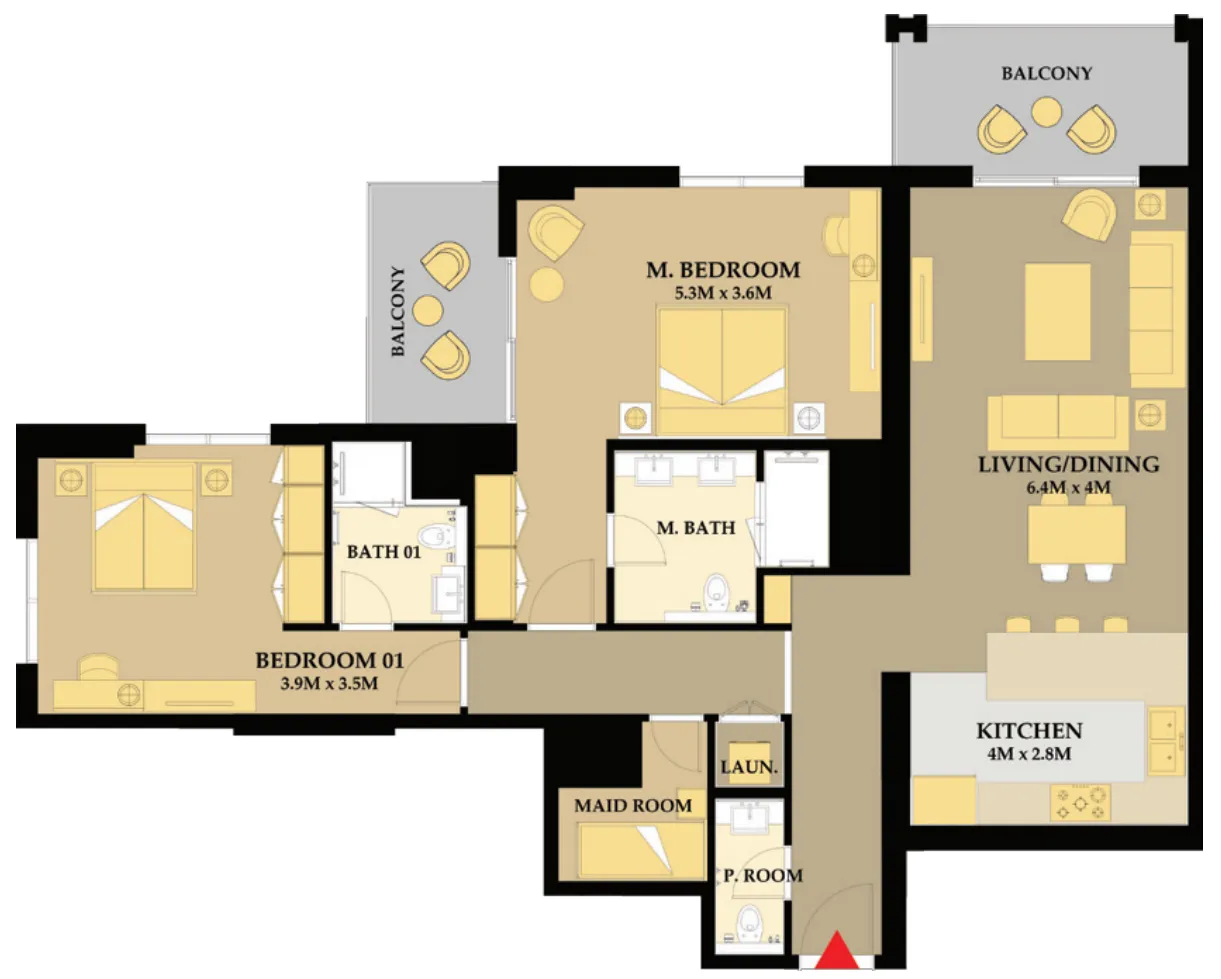 2 bedroom Apartments floor plan at Riva Residence