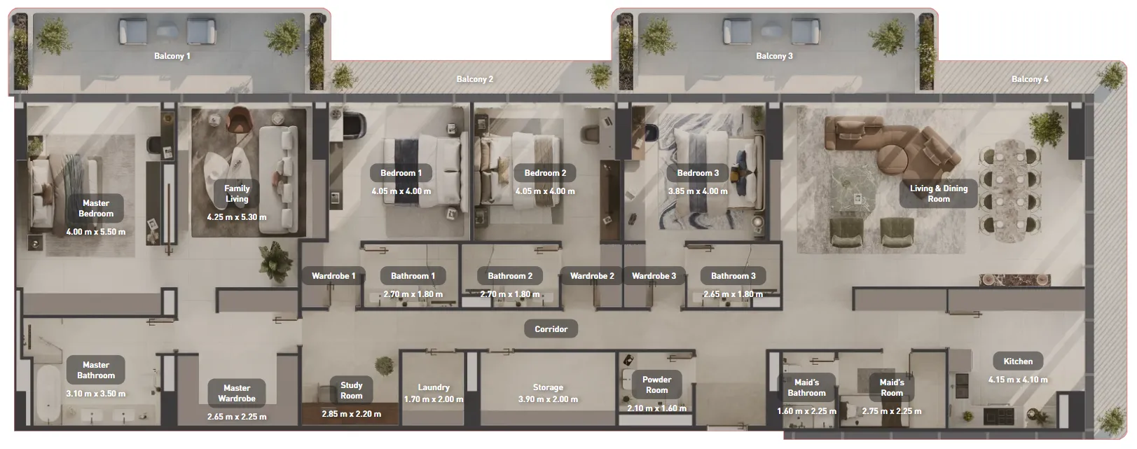 4 bedroom apartments floor plan at Juman 2