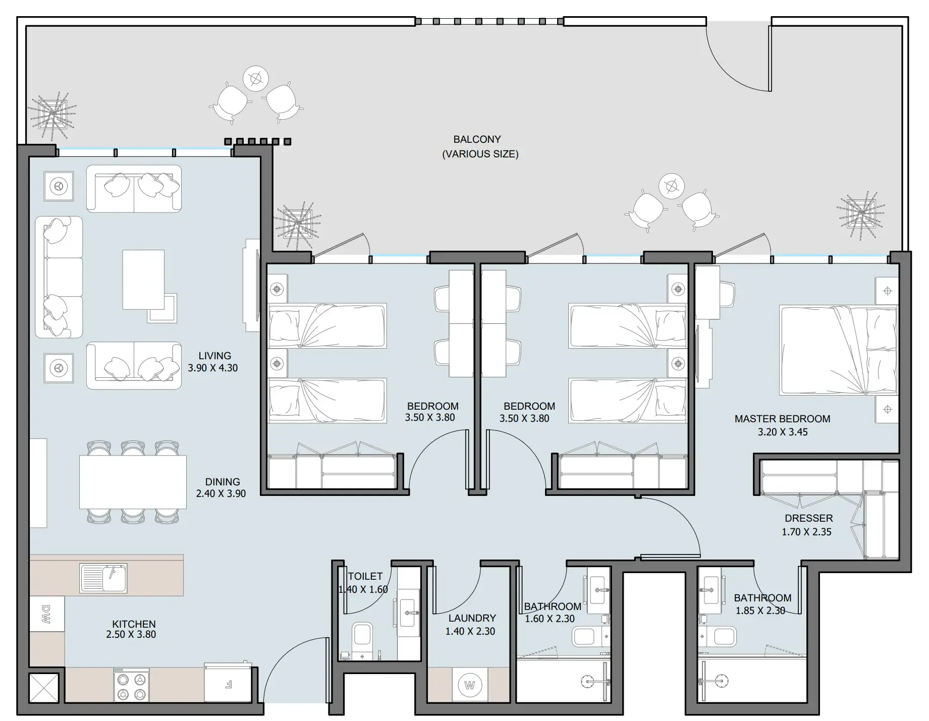 3 bedroom Apartments floor plan at The District