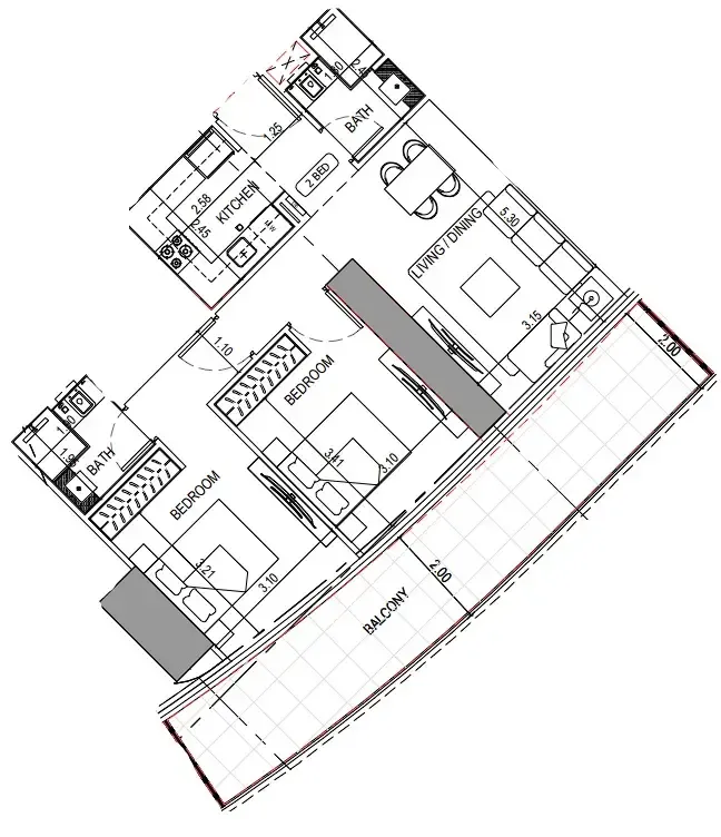 2 bedroom Apartments floor plan at Binghatti Sky Terraces