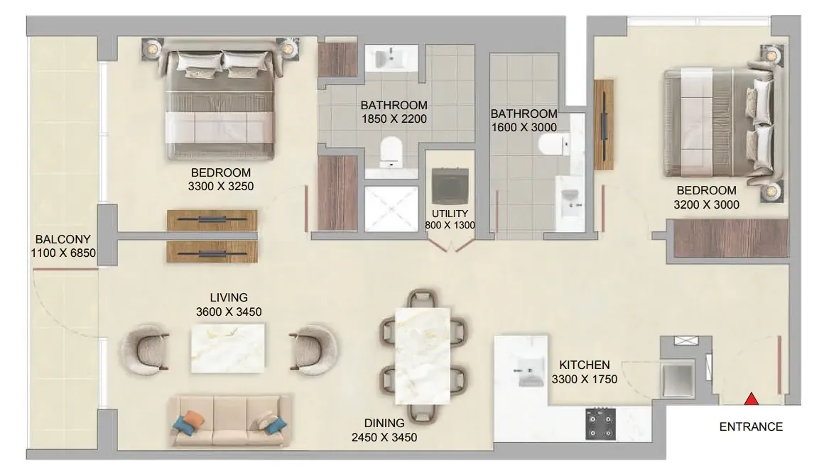 2 bedroom Apartments floor plan at The Woods at Sobha Sanctuary