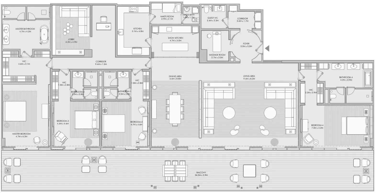 4 bedroom Apartments floor plan at Armani Beach Residence