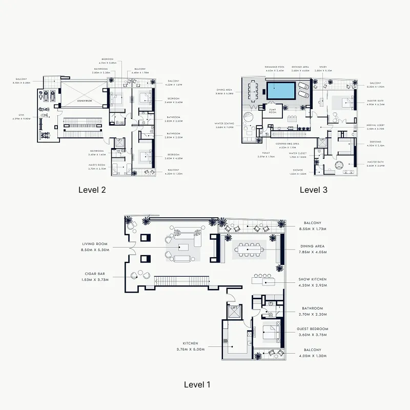 5.5 bedroom Penthouse floor plan at Riviera Rêve