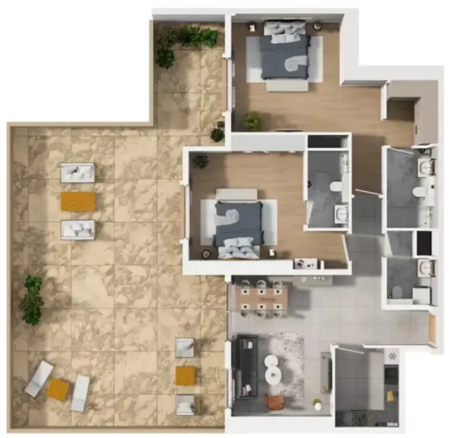 2 bedroom Apartments floor plan at Barajeel Towers