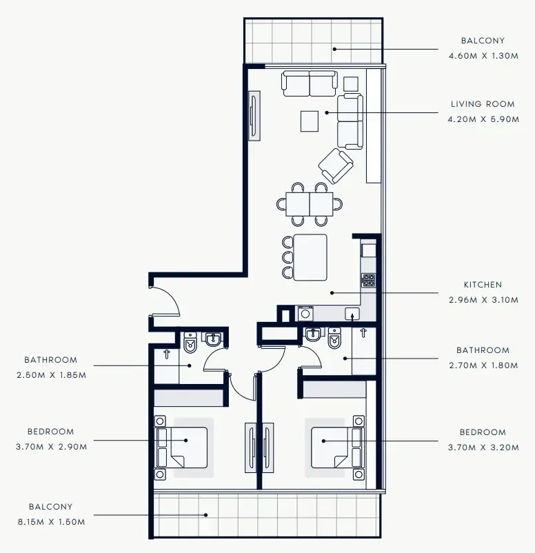 2 bedroom Apartments floor plan at Riviera Rêve