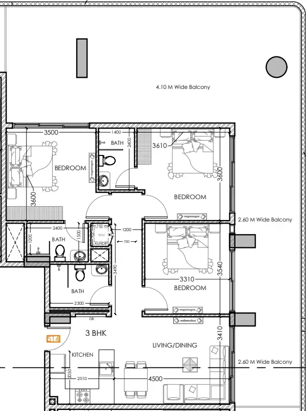 3 bedroom Apartments floor plan at Al Haseen Residences 5
