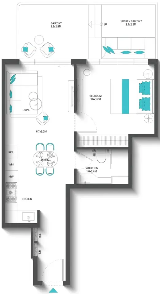 1 bedroom Apartments floor plan at Reef 996
