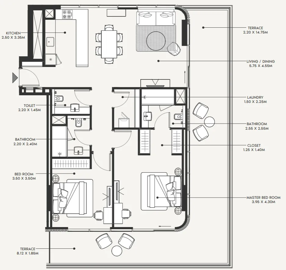 2 bedroom Apartments floor plan at Azizi Amir