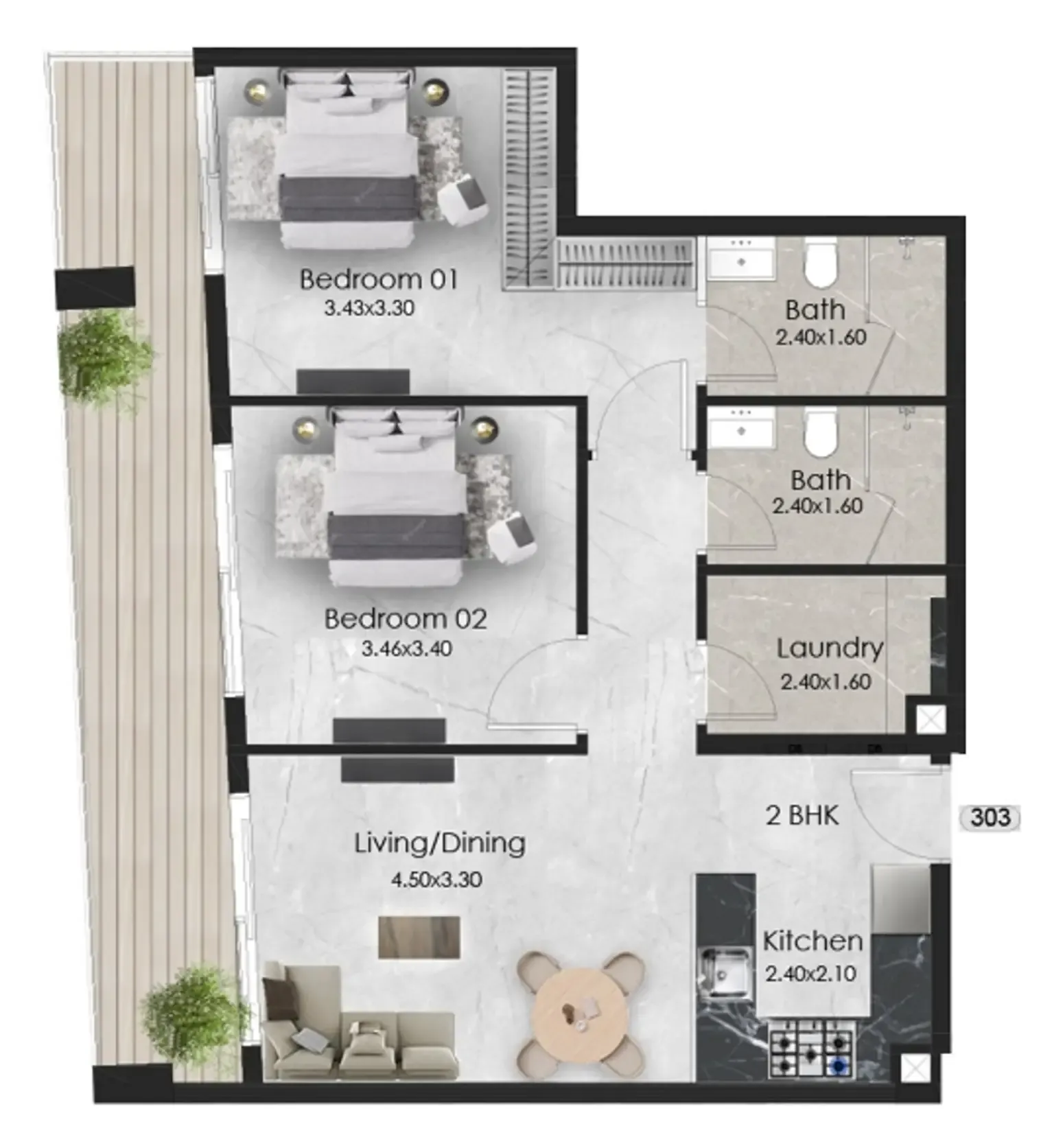 2 bedroom Apartments floor plan at Aristo