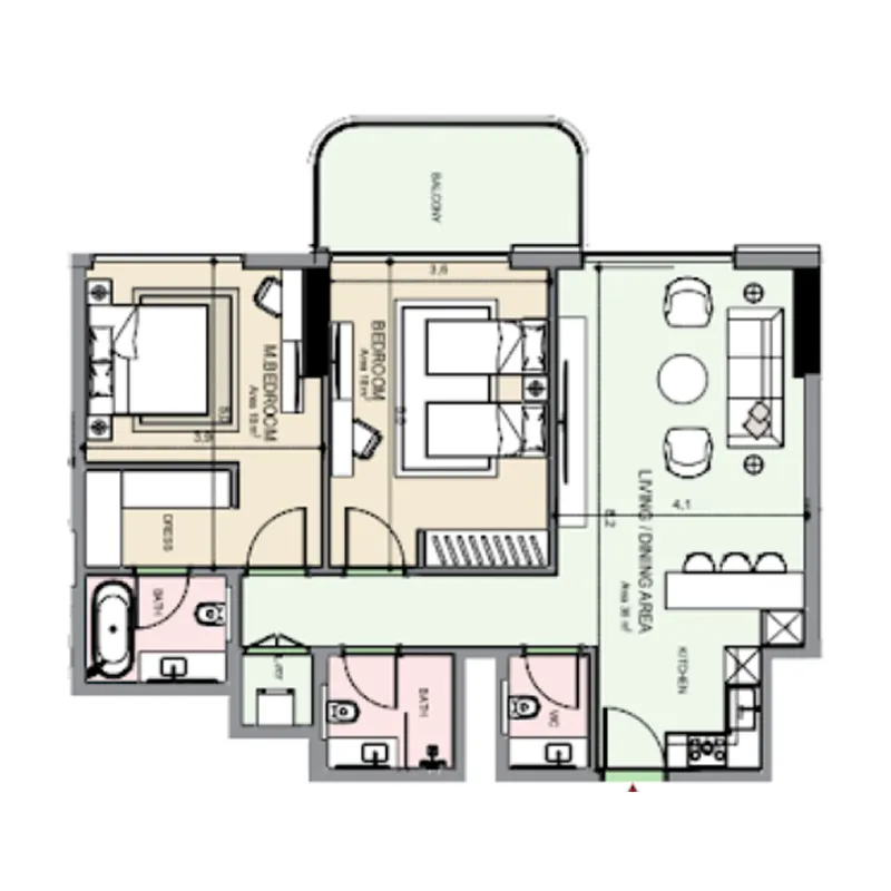2 bedroom Apartments floor plan at Edgewater Residences 1, 2 and 3