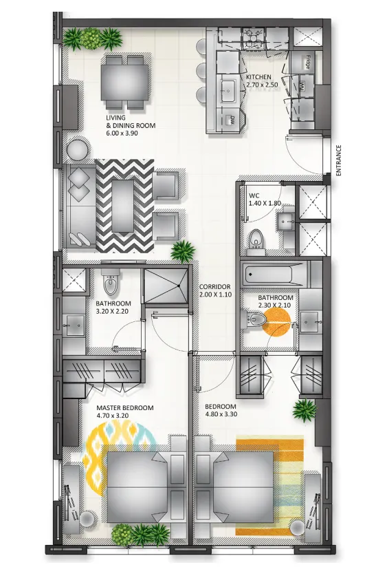 2 bedroom Apartments floor plan at Al Mamsha Sharjah