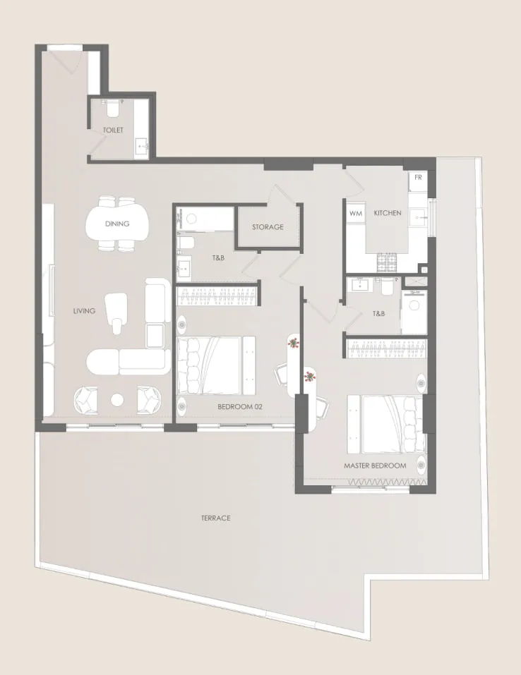 2 bedroom Apartments floor plan at Delvara Residence