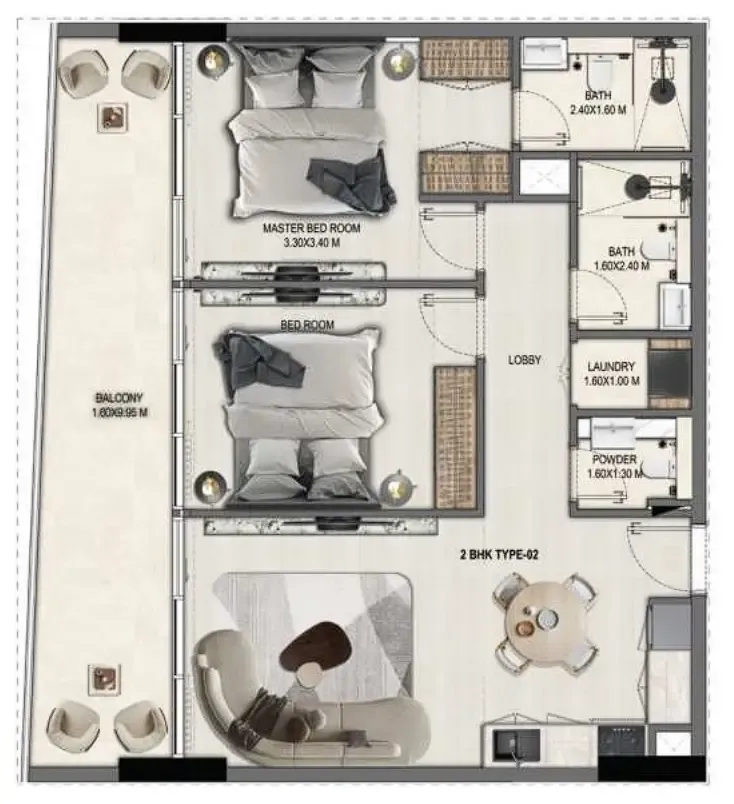 2 bedroom Apartments floor plan at Divine Elements