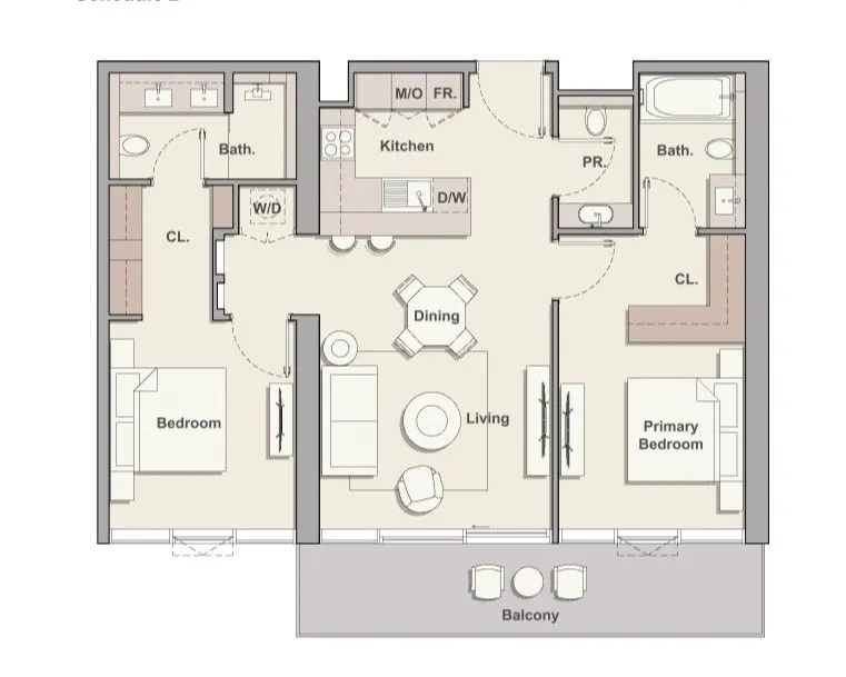 2 bedroom Apartments floor plan at Soto Grande