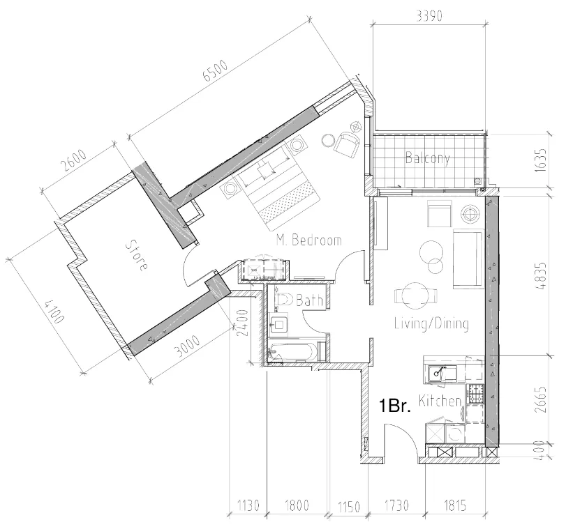 1 bedroom Apartments floor plan at Aykon City Tower